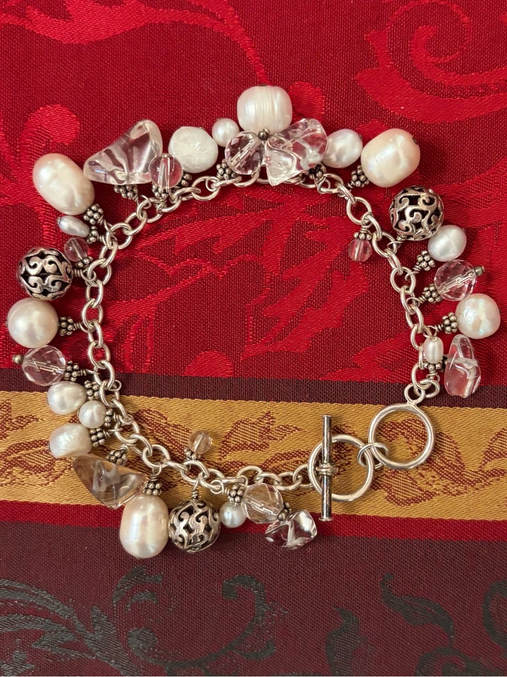 Rare Silpada Hostess Only Cha-Cha Sterling Silver Pearl Organic Quartz Bracelet